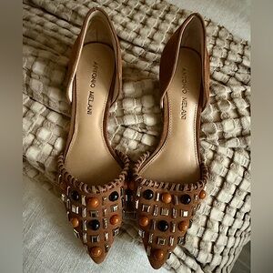 Antonio Melani Womens Studded Heels Size 6 Brown Embellished Suede Pumps EUC